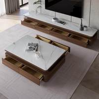 Table basse de salon et meuble TV en pierre microcristalline, style italien minimaliste moderne, couleur noyer