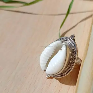 Muschel ring mit Twist Sterling Silber Ring Statement Bohemian Boho Cowrie Hochwertiges Ring geschenk für ihren Schmuck