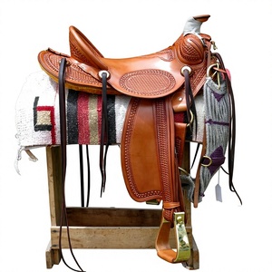 Silla de montar para caballo de cuero genuino de la mejor calidad, color marrón, absorbente del sudor, en venta, hecha en India, diseños personalizables. - Product Image 1