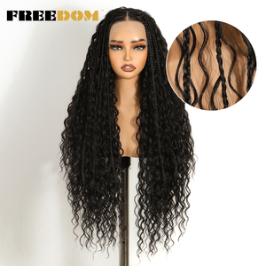 Perruque FREEDOM 13X4 synthétique tressée avec dentelle transparente pour <span class=keywords><strong>femme</strong></span>, 32 pouces, pour tresses torsadées brunes, fausses locks, usage quotidien - Product Image 4