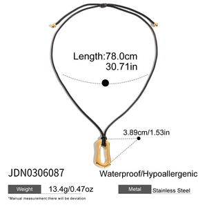J&amp;D Minimalist Irregular O Shape <strong>Pendant</strong> 18k Gold Plated Stainless Steel Classic <strong>Black</strong> Wax <strong>Rope</strong> <strong>Chain</strong> O Shape <strong>Pendant</strong> Necklace - Product Image 6