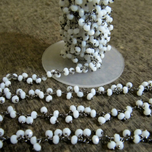 White Chalcedony rondelle faceted 3-4mm size Beaded <b>Wire</b> Wrapped dangling cluster thick Chain - Product Image 1