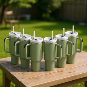 Vaso térmico de acero inoxidable de 40 oz con asa y pajita, taza de viaje aislada para uso en exteriores, oficina, coche y hogar. - Product Image 2