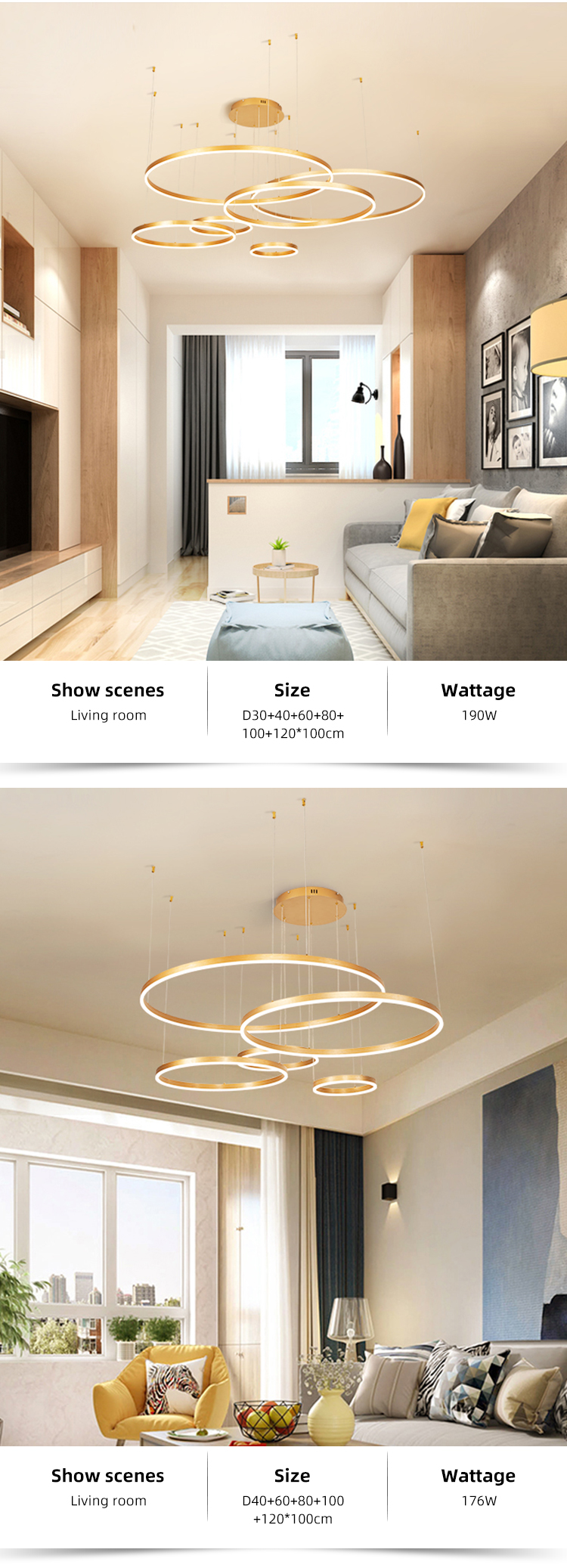 Wholesale Contemporary Hanging Home Decorative Modern Circular Ring Led Chandelier Pendant Light