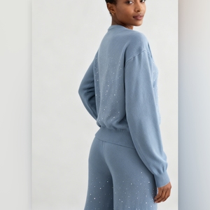 ชุดเซ็ต 2 ชิ้น เสื้อไหมพรมแขนยาวคอกลมประดับเพชรระยิบระยับลายดาวสำหรับผู้หญิง พร้อมกางเกงไหมพรมทรงหลวม แฟชั่นฤดูใบไม้ร่วง - Product Image 6