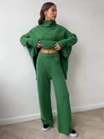 Ensemble pull col roulé fendu et pantalon tricoté décontracté en mélange laine et cachemire pour femme, collection 2026