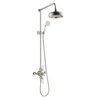 Mitigeur thermostatique apparent en laiton chromé Classic Bathrooms avec kit de douche à tête fixe et douchette téléphonique en céramique
