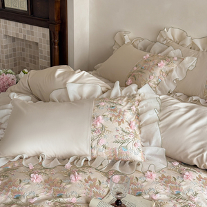 Ensemble <span class=keywords><strong>de</strong></span> literie <span class=keywords><strong>de</strong></span> style cour royale française à broderies lourdes en quatre pièces, draps, taies d'oreiller, ensembles <span class=keywords><strong>de</strong></span> housses <span class=keywords><strong>de</strong></span> couette - Product Image 4