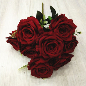 Venta al por mayor de alta calidad 9 cabezas de flores de seda ramo de flores artificiales ramo de rosas ramo de flores artificiales - Product Image 2