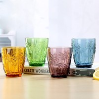 Tasse en verre artisanale vintage avec motif de palmier en relief, colorée, moderne, respectueuse de l'environnement, unisexe, compatible lave-vaisselle, pour boire de l'eau