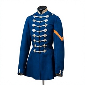Blue Handmade Embroidery Double Breasted Bomber Jacket Stand Collar Style Winter Coat for Men - Product Image 1