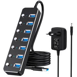 Hub USB 3.0 alimenté en aluminium Hub répartiteur USB à 7 ports avec interrupteurs marche/arrêt individuels et adaptateur secteur 5V3A <span class=keywords><strong>Extension</strong></span> USB - Product Image 1