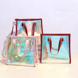 Fashion Designer Holographic Shopping Plastic Bag Iridescent Pvc Lady Shoulder Bag Crossbody Bag Women