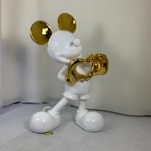 Escultura de fibra de vidro com desenhos, arte moderna pop, escultura de mickey mouse para decoração da casa, enfeitar de metal