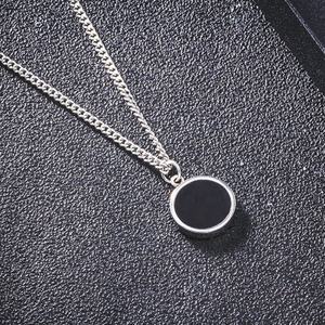 Collier en acier inoxydable de haute qualité avec pendentif géométrique carré, rond, ovale en émail noir et chaîne cubaine de 24 pouces - Product Image 6