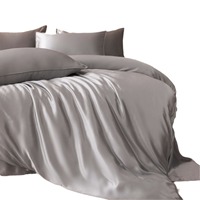 Parure de lit 4 pièces en soie de mûrier 22 mm, motif satiné couleur unie, luxe léger, housse de couette et drap, utilisation toutes saisons