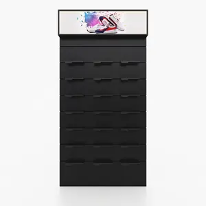 Brand Shoe Store Vertical Design Metal Paint Black Wall Floor Stands Levitating Shoe Display For Retail Shop