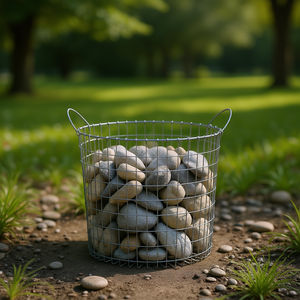 Ensemble de 3 paniers en fil de fer galvanisé argenté, style gabion, pour rangement, salon, style industriel, à un seul niveau - Product Image 2