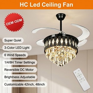 Ventilateur de plafond moderne en cristal avec lumière LED, moteur DC réversible, 4 pales, télécommande, montage encastré pour salon - Product Image 4
