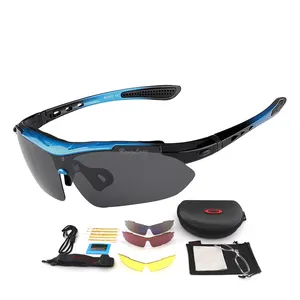 Óculos de sol para mountain bike, óculos de sol com 5 lentes intercambiáveis uv400 para caminhadas, ciclismo ao ar livre, óculos de sol esportivos polarizados para homens