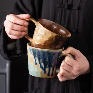 Tasse en céramique à simple paroi martelée à la main avec glaçure réactive, poignée en corde, compatible micro-ondes et lave-vaisselle, pour usage quotidien - Product Image 2