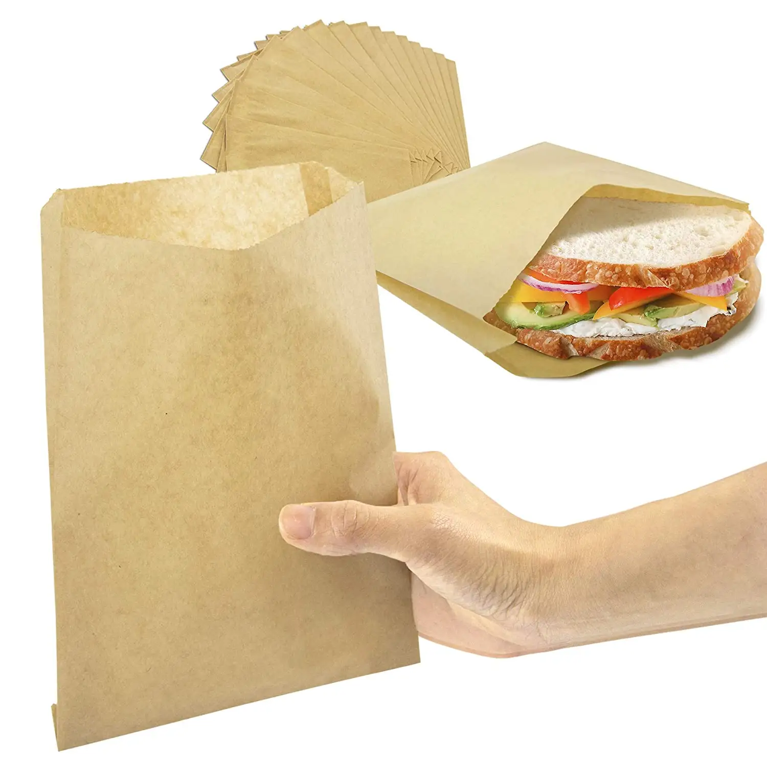 8.5 x 6 Inch Kraft Dry Wax Paper Sandwich Bags Brown Unbleached Biodegradable Deli Wrap Sheet