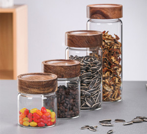 <span class=keywords><strong>Barattolo</strong></span> in Vetro Borosilicato <span class=keywords><strong>Ermetico</strong></span> <span class=keywords><strong>con</strong></span> <span class=keywords><strong>Coperchio</strong></span> in Legno di Acacia, Riscaldabile in Cucina, Ecologico, per Conservazione Alimenti, Logo Personalizzato Inciso - Product Image 4