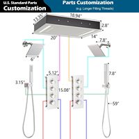 Système de douche à effet pluie LED à montage au plafond, deux douches carrées de 6 pouces, deux jets à main, commande thermostatique à 4 fonctions