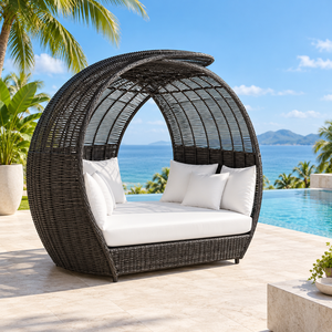 <b>Outdoor</b> PE Rattan Sun Lounger Daybed Waterproof Leisure Recliner Cushioned Poolside Beach <b>Sofa</b> - Product Image 1