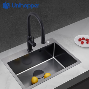 อ่างล้างจานเดี่ยวขนาดใหญ่ Cooper Home Kitchen รุ่น 304 สแตนเลสสตีลแบบฝังใต้เคาน์เตอร์ สีดำด้าน พร้อมพื้นผิวนาโนอเนกประสงค์สำหรับล้างจาน - Product Image 4