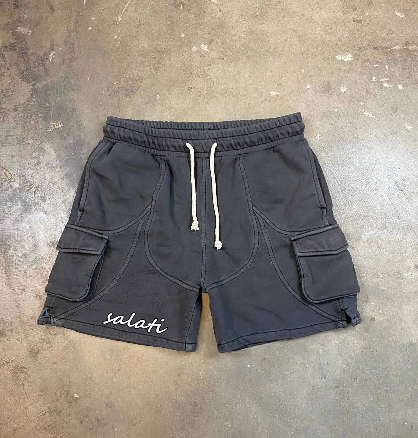 Wholesale custom jogger sweat short drawstring multi pocket black nylon cotton cargo shorts for men