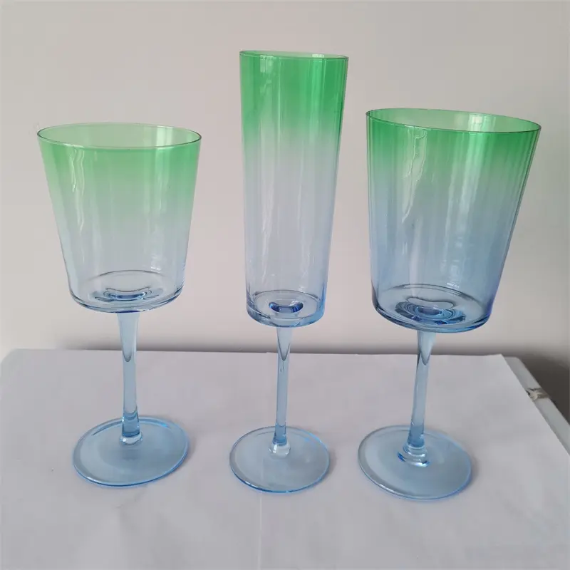 2023 Retro Green Blue Becher Mittelalter liches Weinglas Champagner Luxus gläser Obst Tee tasse Hohes Glas Set Für Hochzeit