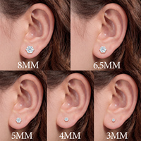 Boucles d'oreilles solitaires à 6 griffes en argent sterling 925 plaqué or avec diamant Moissanite VVS, vente en gros en vrac pour hommes et femmes