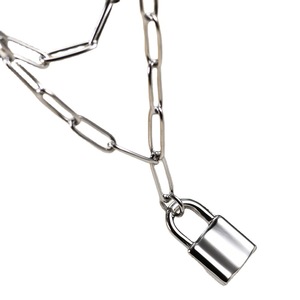 Grabado 18K chapado en oro mujeres joyería Sexy 2 capas Paperclip enlace grueso cadena bloqueo gargantilla collar - Product Image 1