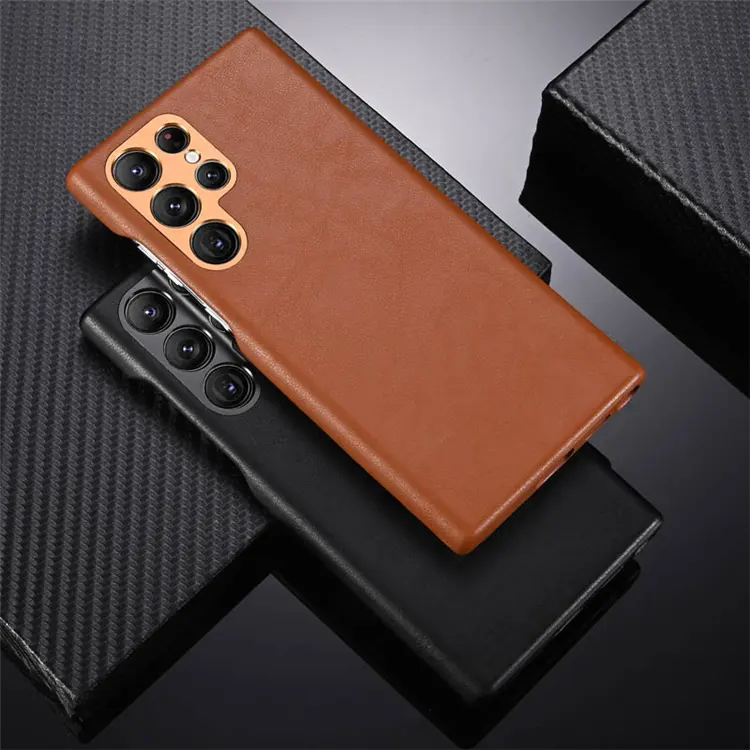 Luxury PU Leather Phone Case For Samsung Galaxy S22 Plus Ultra Shock Proof Phone Cover Case with metal camera cover