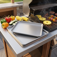 Plateau de cuisson en acier inoxydable 430/304, lot de 2, bords surélevés, résistant à la chaleur, compatible four, pour pizza, rôtissage, barbecue (camping)