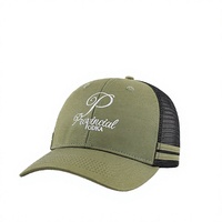 Topi Trucker Olahraga 6 Panel Bordir Logo 3D Hijau Grosir, Sisi Bergaris, Bagian Belakang Jala Bernapas, Fashion Bersepeda, Memancing Musim Panas
