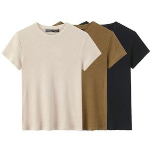 T-shirt pour femme à manches courtes en coton et lin, col rond, style vintage et artistique, long et ample, avec broderie - Product Image 1