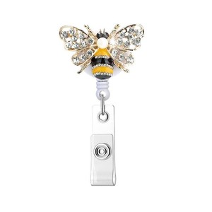 Porte-badge rétractable papillon en cristal avec chaîne de perles et design décoratif - Product Image 2