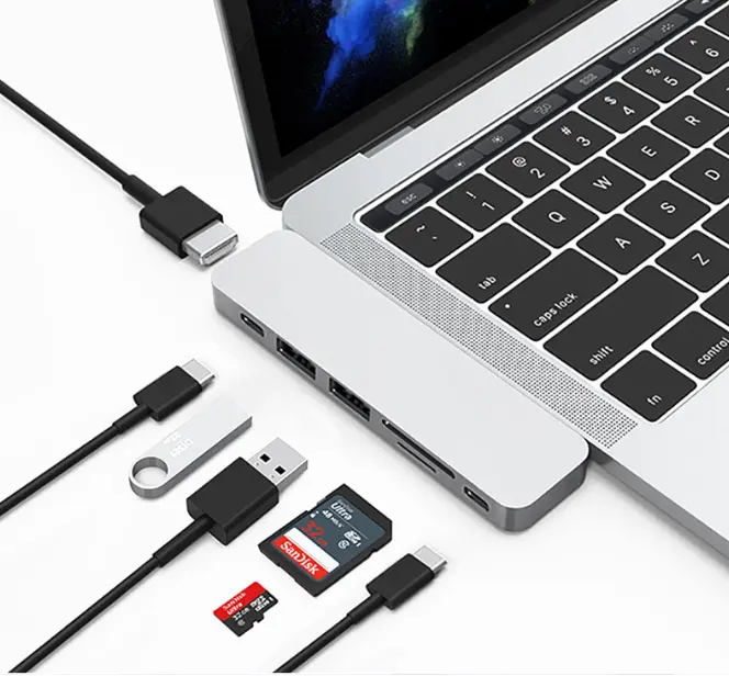 Thunderbolt Dock 3 USB-C USB 7 port 3.0 4K untuk mendapatkan paten di Tiongkok Eropa AS HUB Tipe C ganda