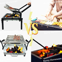 Barbecue au charbon de bois pliable et réglable avec un design moderne pour les fêtes de jardin en plein air et les petits pique-niques en noir