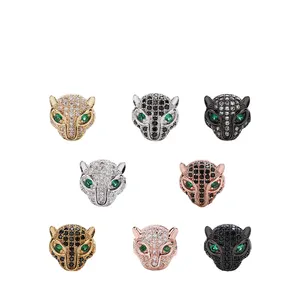 Diy jóias fazendo grande buraco pantera animal cabeça pingente, charme conector strass espaçador leopardo impressão miçangas