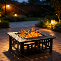 Table de foyer carrée multifonctionnelle d'extérieur, utilisable comme brasero, barbecue, seau à glace pour terrasse, jardin, bois et charbon de bois