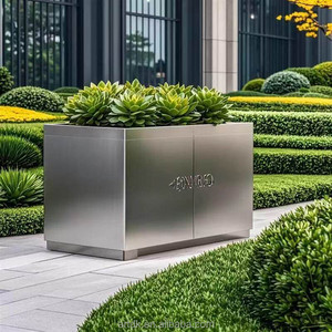 H064 Vase moderne minimaliste en acier inoxydable avec éclairage LED, jardinière décorative pour hôtels, toits, jardins, terrasses et espaces publics - Product Image 6