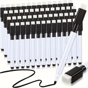 50-Pack Black Fine Point Dry <b>Erase</b> Markers with <b>Eraser</b> Caps Low Odor Whiteboard Markers <b>Pens</b> for School Office & Classroom - Product Image 1