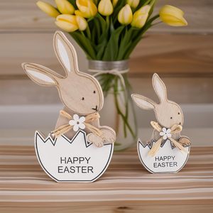 Adorno Decorativo de Conejo de Madera, Decoración para Fiesta de Pascua, Juego de Dos Piezas, Material de Pino, Uso en Interiores - Product Image 1