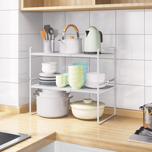 Extendable Tiered Kitchen Storage Rack Spun Green <b>Standing</b> Type Expandable Countertop Shelf For Condiment <b>Dish</b> Organization - Product Image 2