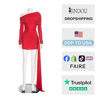 Robe Courte Sexy Tricotée Respirante à Manches Longues et Taille Naturelle pour Femme, Idéale Soirées et Clubs