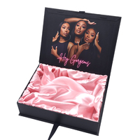 Boîte cadeau personnalisée pour cheveux avec logo, vente en gros, emballage noir pour mèches de cheveux humains et perruques avec ruban en satin pour accessoires d'extensions capillaires