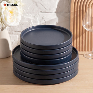 Wholesale Vajilla Vaisselle Plates <strong>Set</strong> 16 Pieces <strong>Restaurant</strong> Hotel Luxury Matte Dark Blue Stoneware Dinnerware Tableware <strong>Set</strong> - Product Image 3